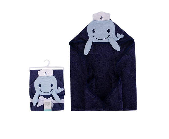 3D Baby Hooded Towel Woven Terry (Whale)