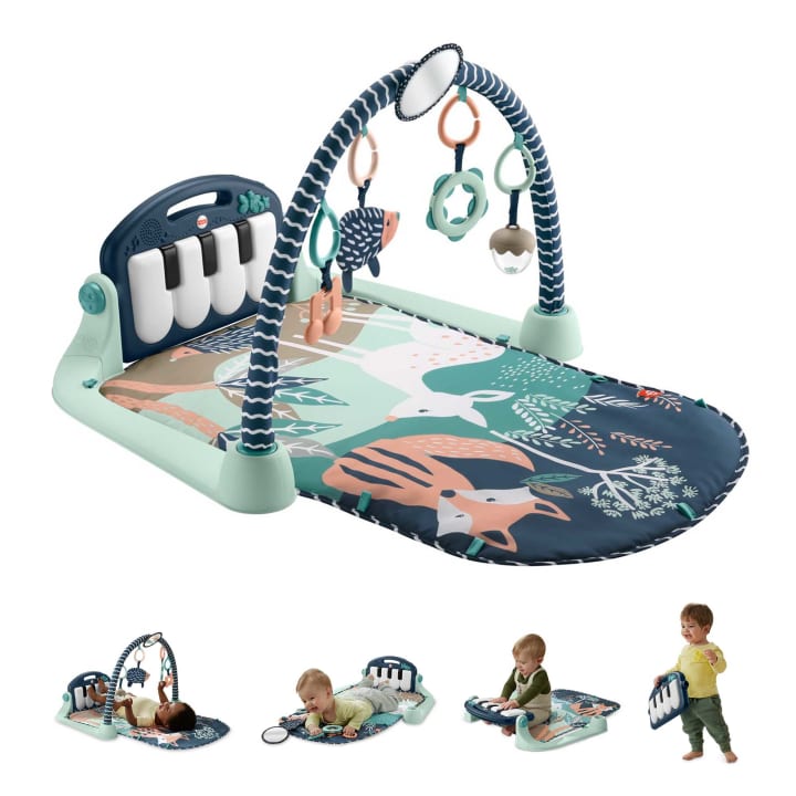 Fisher-Price Baby Gym Playmat With Kick & Play Piano And Tummy Time Toys, Navy Fawn