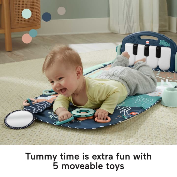 Fisher-Price Baby Gym Playmat With Kick & Play Piano And Tummy Time Toys, Navy Fawn