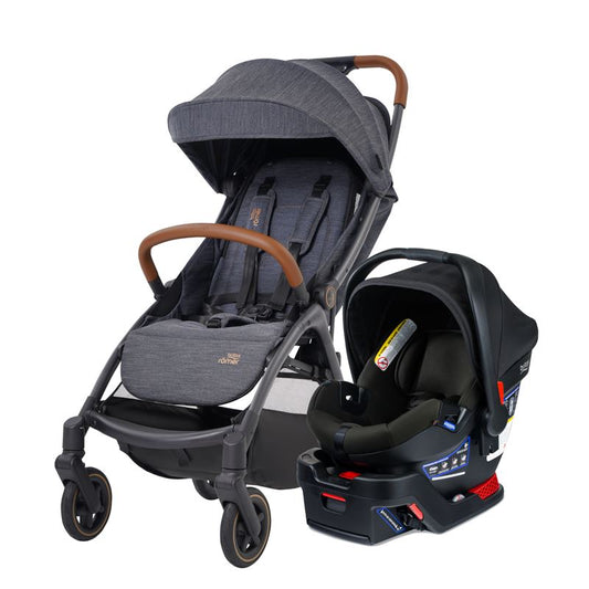 Britax Gravity II Stroller (Marble Blue) + B-Safe Gen2 Infant Car Seat (Eclipse Black) + Adapters - Travel System